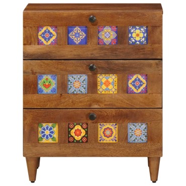 vidaXL Κομοδίνο με συρτάρι Καφέ 50x33x62cm Στερεό ξύλο μάνγκο 1 τεμ.