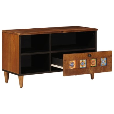 vidaXL Ντουλάπι TV με ράφι Καρυδιά 80x33x46cm Στερεό ξύλο μάνγκο 1 τεμ.