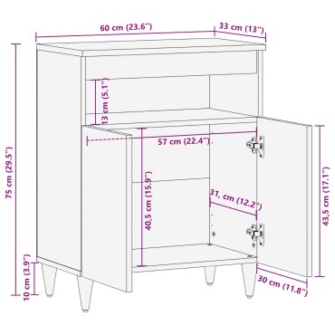 vidaXL Πλαϊνό γραφείο Καρυδιά 60x33x75cm Στερεό ξύλο μάνγκο