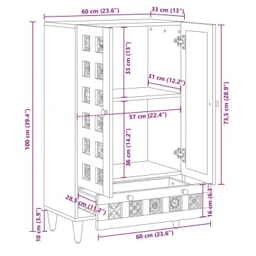 vidaXL Highboard Καρυδιά 60x33,5x100cm Στερεό ξύλο μάνγκο