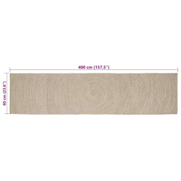 vidaXL Χαλιά χώρου Φυσικό και Λευκό 60x400cm Γιούτα