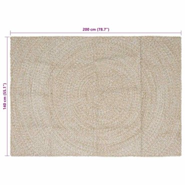 vidaXL Χαλί Περιοχής Φυσικό και Λευκό 140x200cm Γιούτα