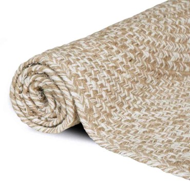 vidaXL Χαλί Περιοχής Φυσικό και Λευκό 240x240cm Γιούτα