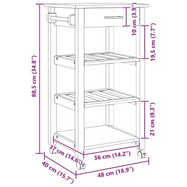 vidaXL Καρότσι Κουζίνας MONZA Μαύρο 48x40x88,5cm 1 τεμ.