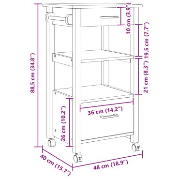 vidaXL Καρότσι Κουζίνας MONZA Μαύρο 48x40x88,5cm 1 τεμ.