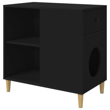 vidaXL Σπίτι Γάτας Μαύρο 72 x 42.5 x 70 εκ. Επεξεργασμένο Ξύλο