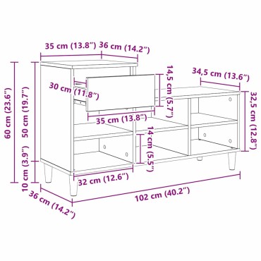 vidaXL Ντουλάπα Παπουτσιών 102x36x60cm Επεξεργασμένο Ξύλο