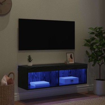 vidaXL Ντουλάπι Τηλεόρασης Τοίχου 100x30x30cm Μαύρη Οξυά
