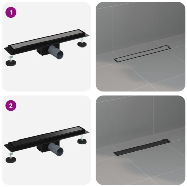 vidaXL 2 σε 1 εκροή ντους Μαύρο 50 cm Ανοξείδωτο Ατσάλι 304