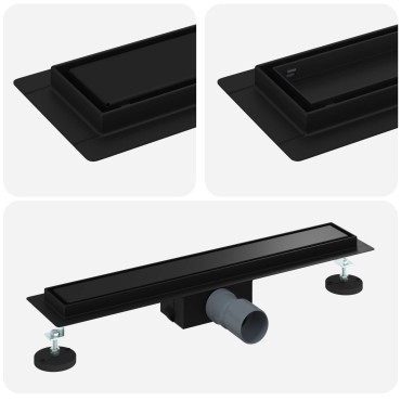 vidaXL 2 σε 1 εκροή ντους Μαύρο 60 cm Ανοξείδωτο Ατσάλι 304