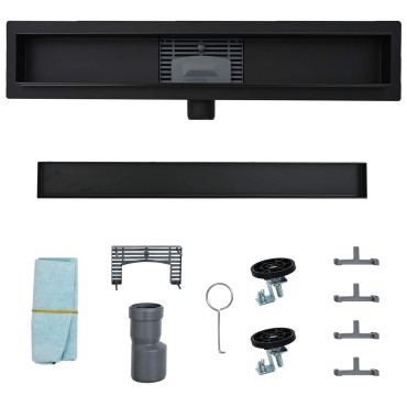 vidaXL 2 σε 1 εκροή ντους Μαύρο 60 cm Ανοξείδωτο Ατσάλι 304