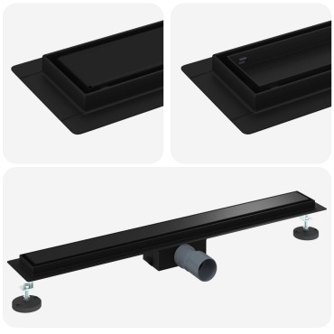 vidaXL 2 σε 1 εκροή ντους Μαύρο 80 cm Ανοξείδωτο Ατσάλι 304