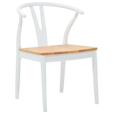 vidaXL Καρέκλα τραπεζαρίας 2 τεμ. Στερεό Ξύλο Ραβέντι Λευκό και Φυσικό 54,5x58x77cm