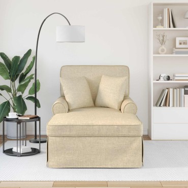 vidaXL Τσέιζ Λαζού με Φούστα 3 τεμ. Κρεμ ύφασμα 91x157x91cm