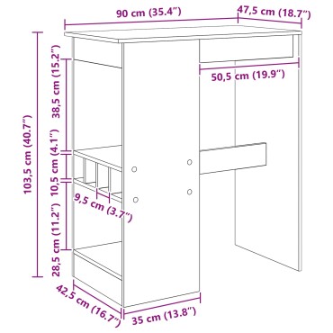 vidaXL Τραπέζι μπαρ 90x47.5x103.5cm Επεξεργασμένο Ξύλο Μαύρη Οξυά 1 τεμ.