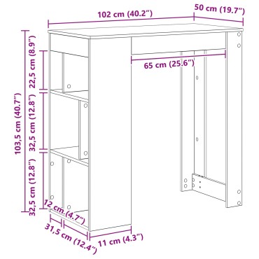 vidaXL Τραπέζι μπαρ 102x50x103,5cm Επεξεργασμένο Ξύλο Μαύρη Οξυά 1 τεμ.
