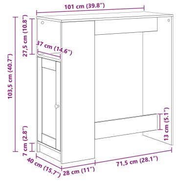 vidaXL Τραπέζι μπαρ 101x40x103,5cm Επεξεργασμένο Ξύλο Μαύρη Οξυά 1 τεμ.