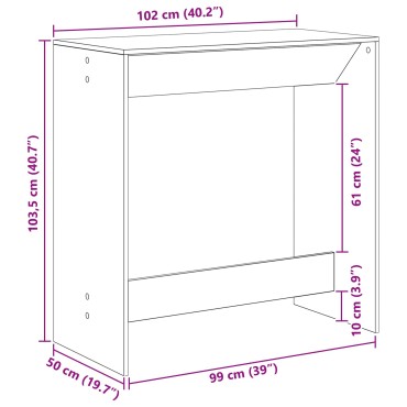 vidaXL Τραπέζι μπαρ 102x50x103,5cm Επεξεργασμένο Ξύλο Μαύρη Οξυά 1 τεμ.