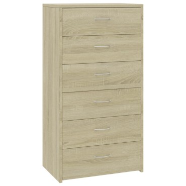 vidaXL Συρταριέρα με 6 Συρτάρια Sonoma Δρυς 50x34x96cm Επεξ. Ξύλο 1 τεμ.