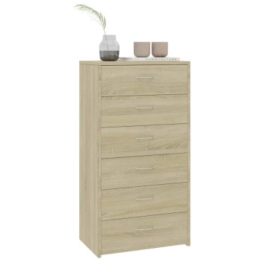 vidaXL Συρταριέρα με 6 Συρτάρια Sonoma Δρυς 50x34x96cm Επεξ. Ξύλο 1 τεμ.