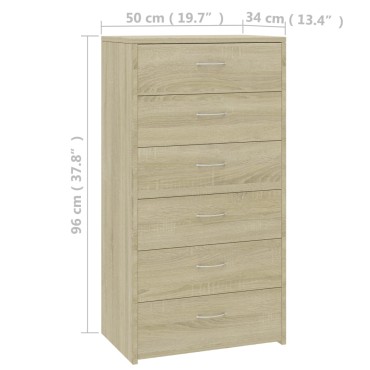 vidaXL Συρταριέρα με 6 Συρτάρια Sonoma Δρυς 50x34x96cm Επεξ. Ξύλο 1 τεμ.