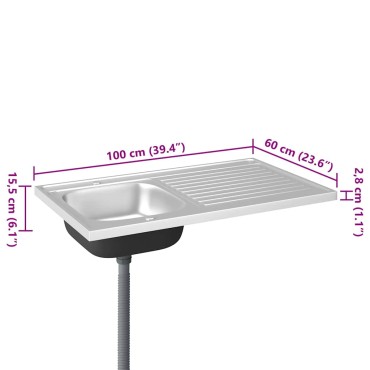 vidaXL Νεροχύτης + Ποδιά Σετ Ασημί 1000x600x155 χιλ. Ανοξείδωτο Ατσάλι