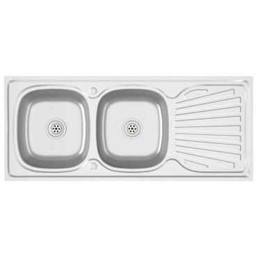 vidaXL Νεροχύτης Διπλή Γούρνα Ασημί 1200x500x155 χιλ. Ανοξείδ. Ατσάλι