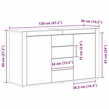 vidaXL Πλαϊνό γραφείο Λευκό 120x36x69cm Επεξεργασμένο Ξύλο 1 τεμ.