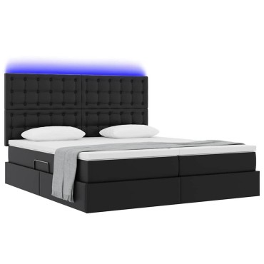 vidaXL Κρεβάτι με αποθηκευτικό χώρο και LED Μαύρο 200 x 200 cm