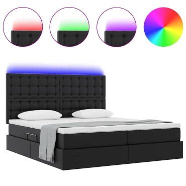 vidaXL Κρεβάτι με αποθηκευτικό χώρο και LED Μαύρο 200 x 200 cm