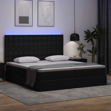 vidaXL Κρεβάτι με αποθηκευτικό χώρο και LED Μαύρο 200 x 200 cm
