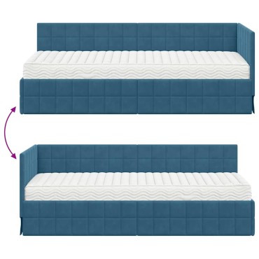 vidaXL Κρεβάτι γωνίας με στρώμα 2 τμχ. Μπλε 80 x 200 cm Βελούδο