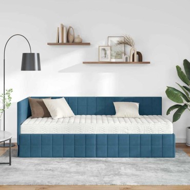 vidaXL Κρεβάτι γωνίας με στρώμα 2 τμχ. Μπλε 80 x 200 cm Βελούδο
