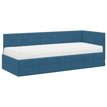 vidaXL Κρεβάτι γωνίας με στρώμα 2 τμχ. Μπλε 80 x 200 cm Βελούδο