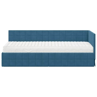 vidaXL Κρεβάτι γωνίας με στρώμα 2 τμχ. Μπλε 80 x 200 cm Βελούδο
