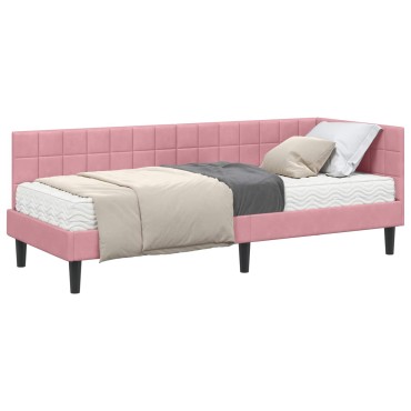 vidaXL Κρεβάτι γωνίας με στρώμα 2 τμχ. Ροζ 80 x 200 cm Βελούδο