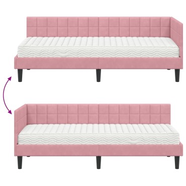 vidaXL Κρεβάτι γωνίας με στρώμα 2 τμχ. Ροζ 80 x 200 cm Βελούδο
