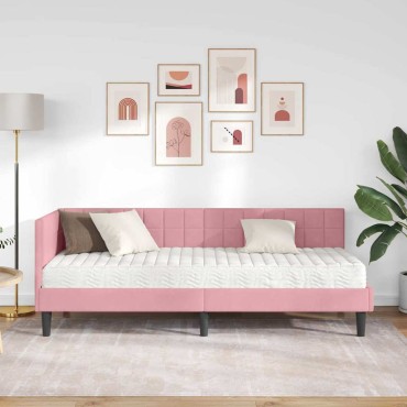 vidaXL Κρεβάτι γωνίας με στρώμα 2 τμχ. Ροζ 80 x 200 cm Βελούδο