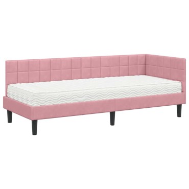 vidaXL Κρεβάτι γωνίας με στρώμα 2 τμχ. Ροζ 80 x 200 cm Βελούδο