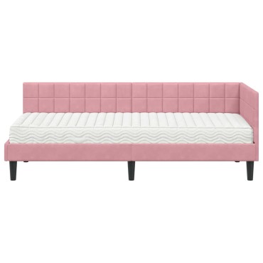 vidaXL Κρεβάτι γωνίας με στρώμα 2 τμχ. Ροζ 80 x 200 cm Βελούδο