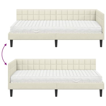 vidaXL Κρεβάτι γωνίας με στρώμα 2 τμχ. Κρεμ 90 x 200 cm Βελούδο