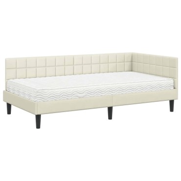 vidaXL Κρεβάτι γωνίας με στρώμα 2 τμχ. Κρεμ 90 x 200 cm Βελούδο