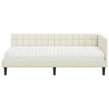vidaXL Κρεβάτι γωνίας με στρώμα 2 τμχ. Κρεμ 90 x 200 cm Βελούδο