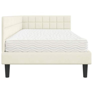 vidaXL Κρεβάτι γωνίας με στρώμα 2 τμχ. Κρεμ 90 x 200 cm Βελούδο