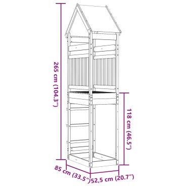 vidaXL Πύργος Παιχνιδιού Καφέ 52,5 x 85 x 265 εκ. Στερεά ξυλεία πεύκου