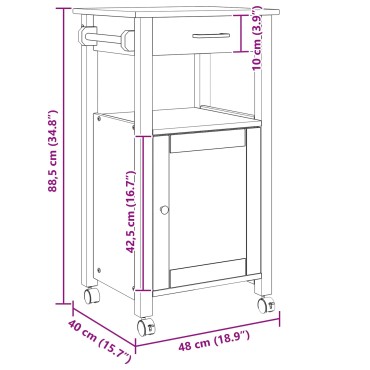 vidaXL Καρότσι Κουζίνας MONZA Μαύρο 48x40x88,5cm 1 τεμ.