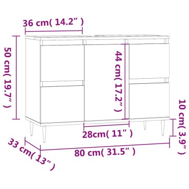 vidaXL Ντουλάπι Μπάνιου Λευκό 80x33x60cm Επεξεργασμένο Ξύλο