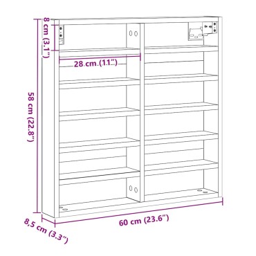 vidaXL Βιτρίνα Επιτοίχιο Παλιό ξύλο 60x8,5x58 εκ