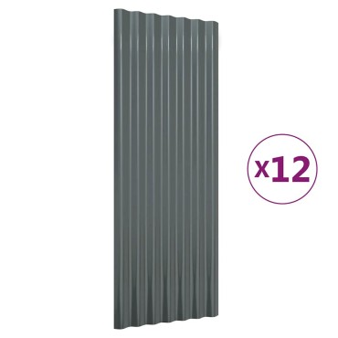 vidaXL Πάνελ Οροφής 12 τεμ. Ανθρακί 100x36 εκ Γαλβανισμένος χάλυβας