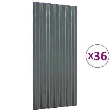 vidaXL Πάνελ Οροφής 36 τεμ. Ανθρακί 80x36 εκ. Γαλβανισμένος χάλυβας